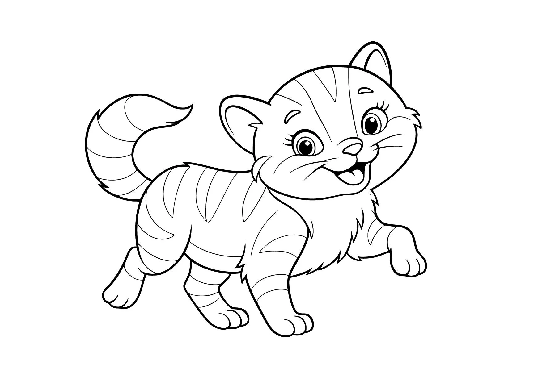 Gambar Mewarnai Kucing Belang Ceria
