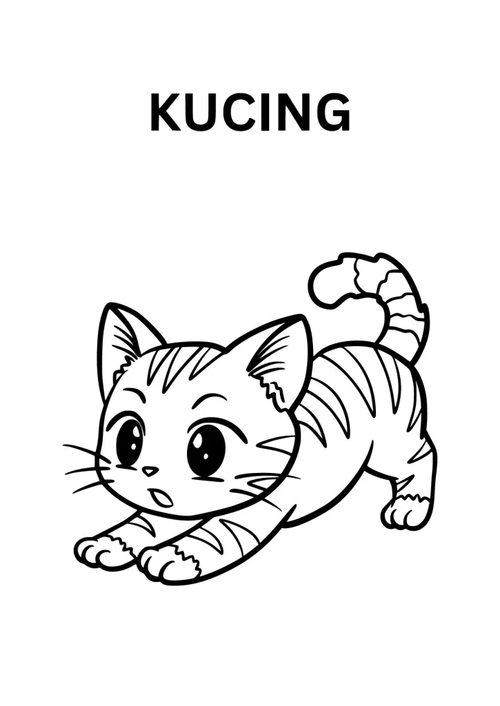 Gambar Mewarnai Kucing Belang Meregangkan Badan