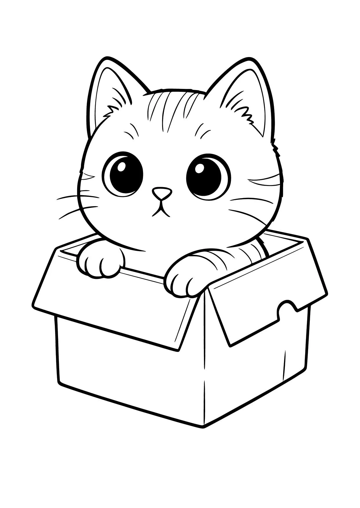 Gambar Mewarnai Kucing di Dalam Kotak