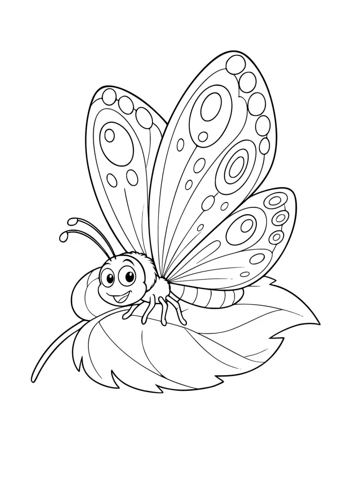 Gambar Mewarnai Kupu-Kupu di Atas Daun