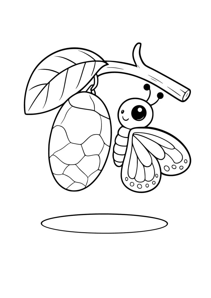 Gambar Mewarnai Kupu-Kupu di Dekat Kepompong