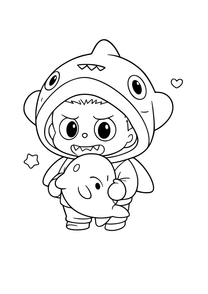 Gambar Mewarnai Labubu Kostum Baby Shark