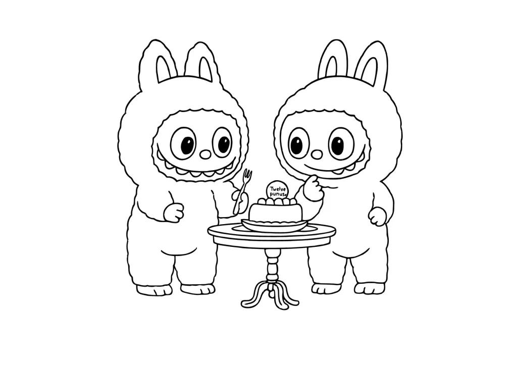 Gambar Mewarnai Labubu dan Kue Tart
