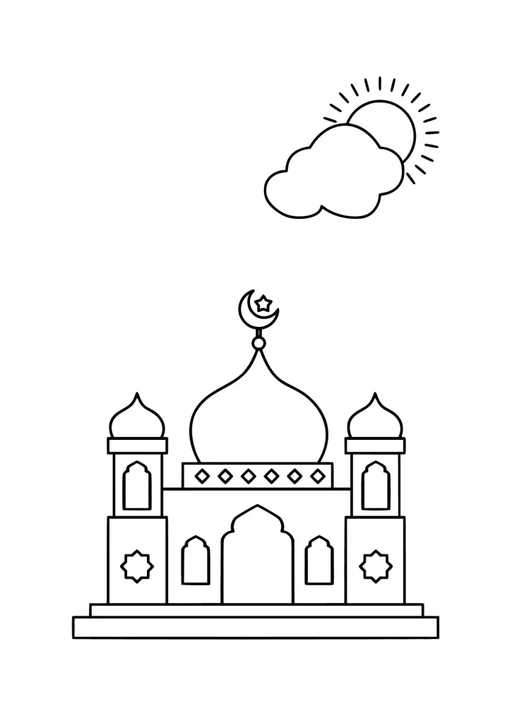 Gambar Mewarnai Masjid Agung dengan Taman