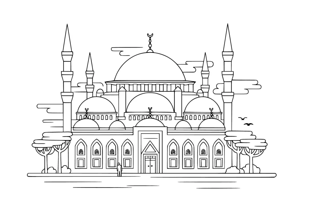 Gambar Mewarnai Masjid Dengan Banyak Kubah