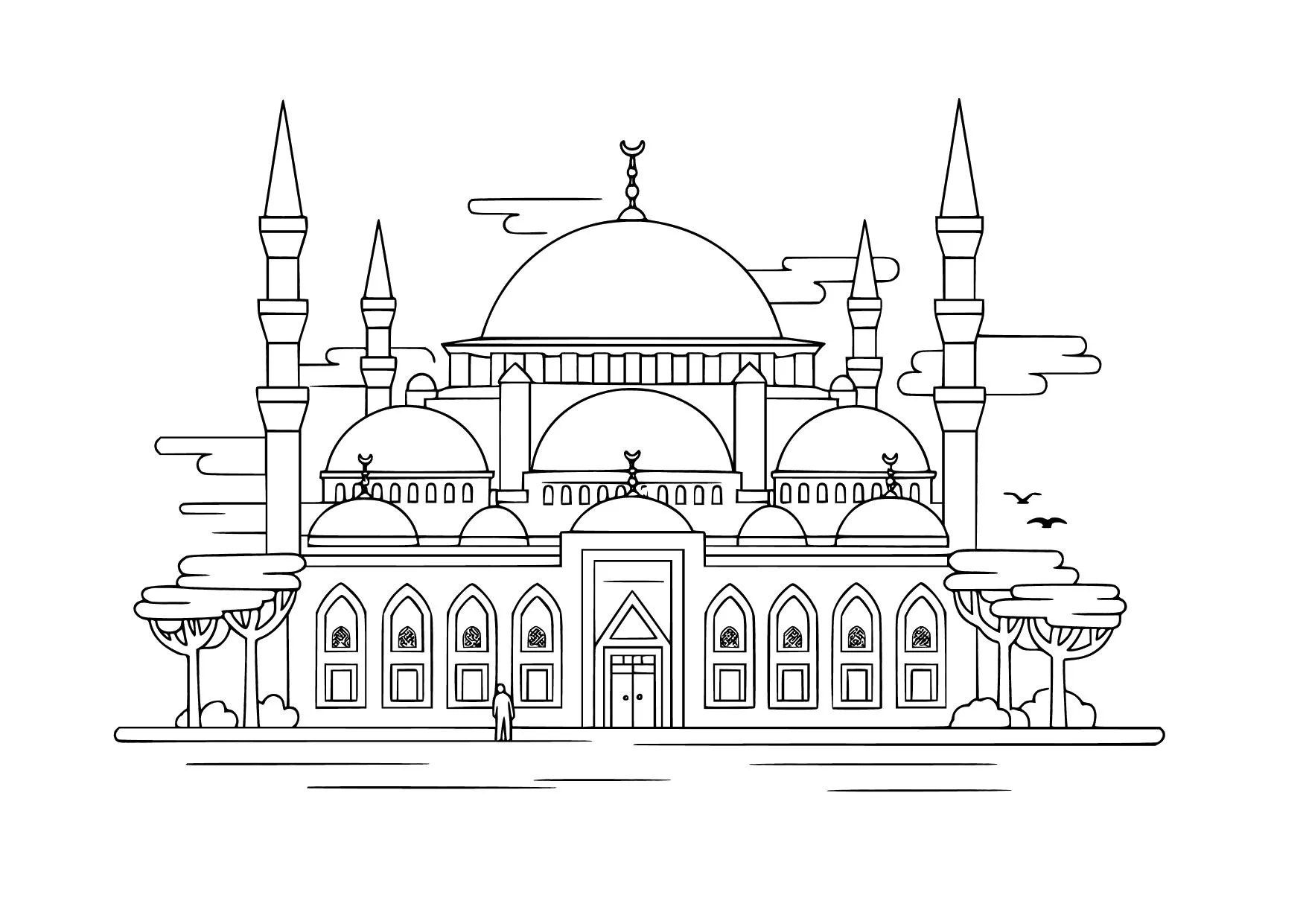 Gambar Mewarnai Masjid Dengan Banyak Kubah