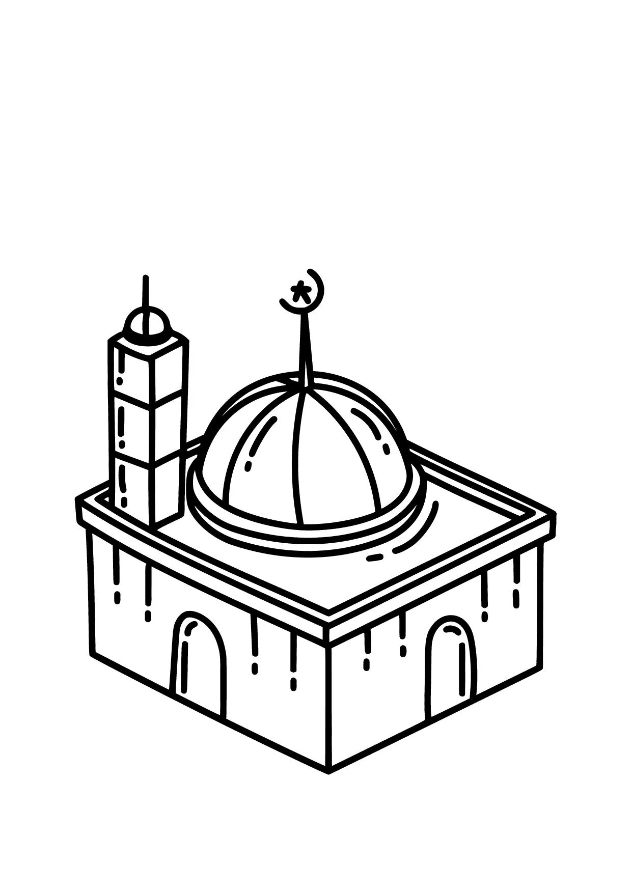 Gambar Mewarnai Masjid Gaya Isometrik