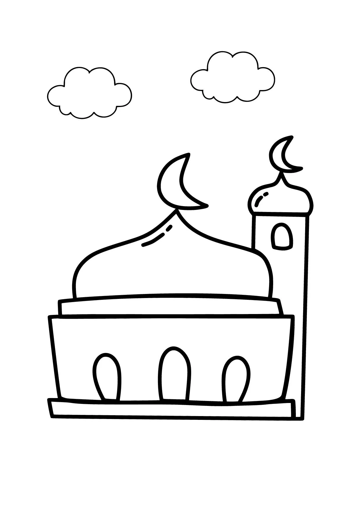Gambar Mewarnai Masjid Kartun Sederhana