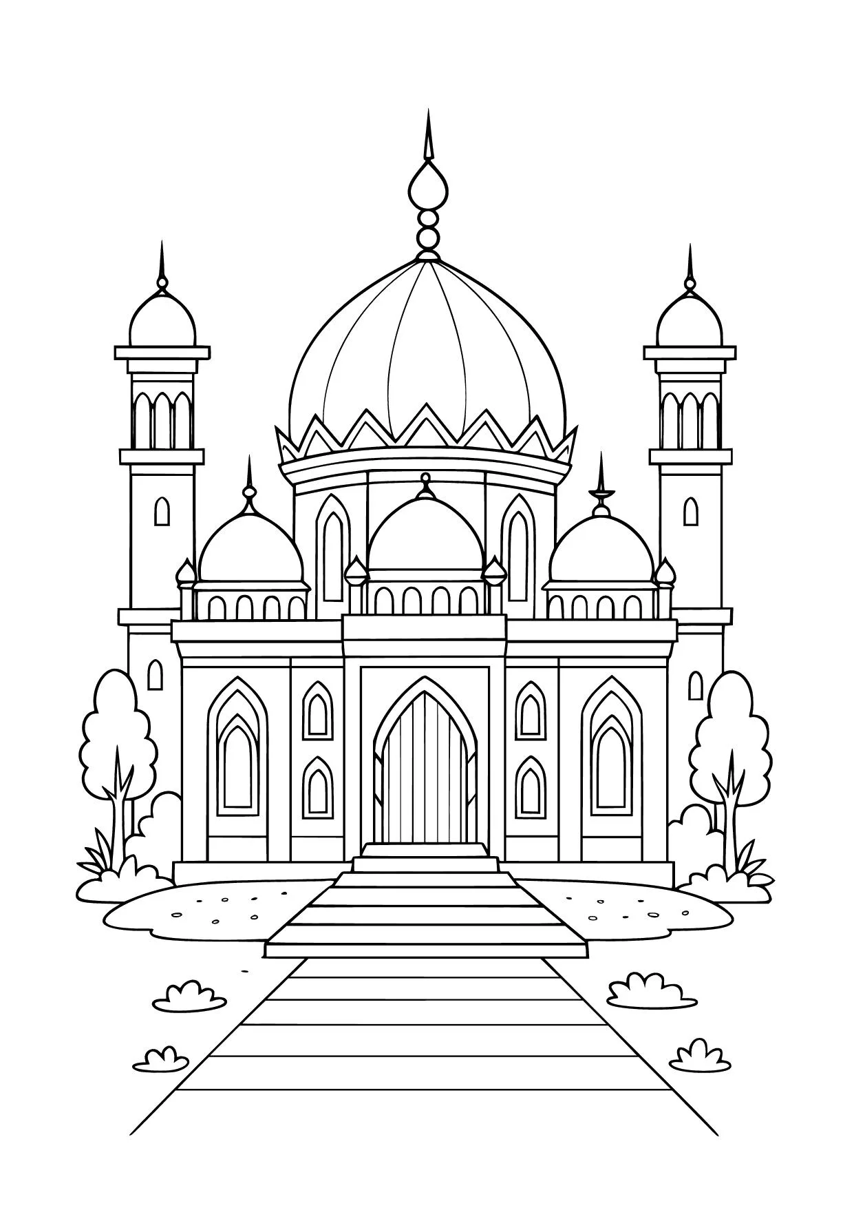 Gambar Mewarnai Masjid Megah di Siang Hari