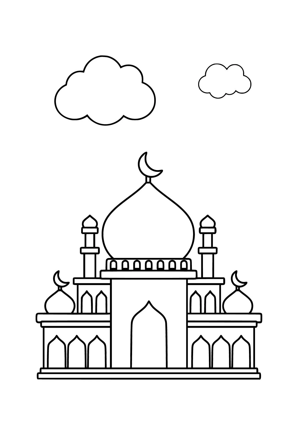 Gambar Mewarnai Masjid Minimalis di Hiasi Awan
