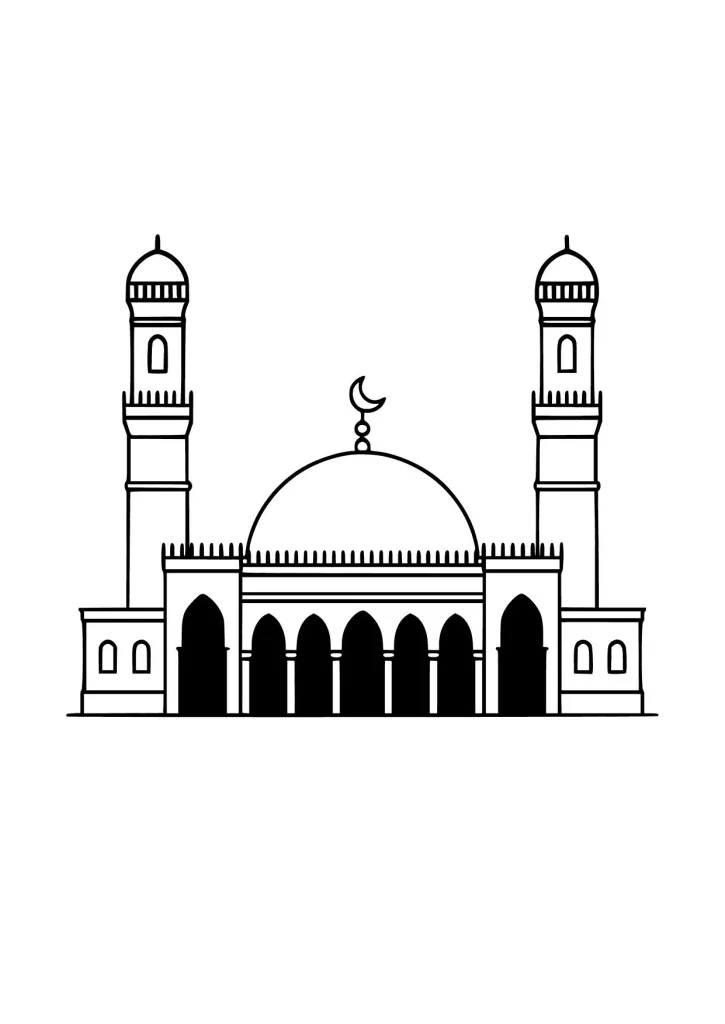 Gambar Mewarnai Masjid dengan Aksen Hitam