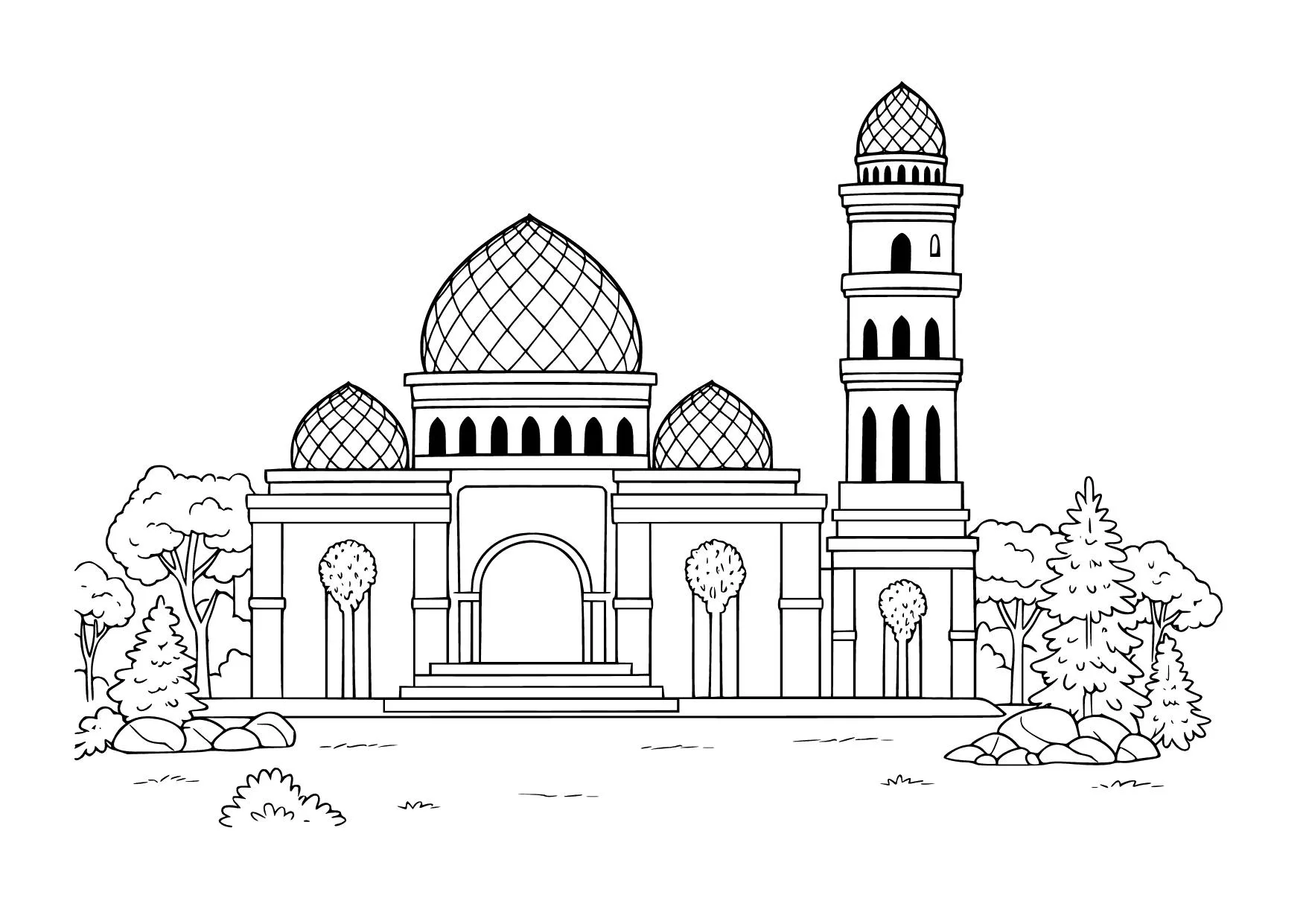 Gambar Mewarnai Masjid dengan Kubah Berpola