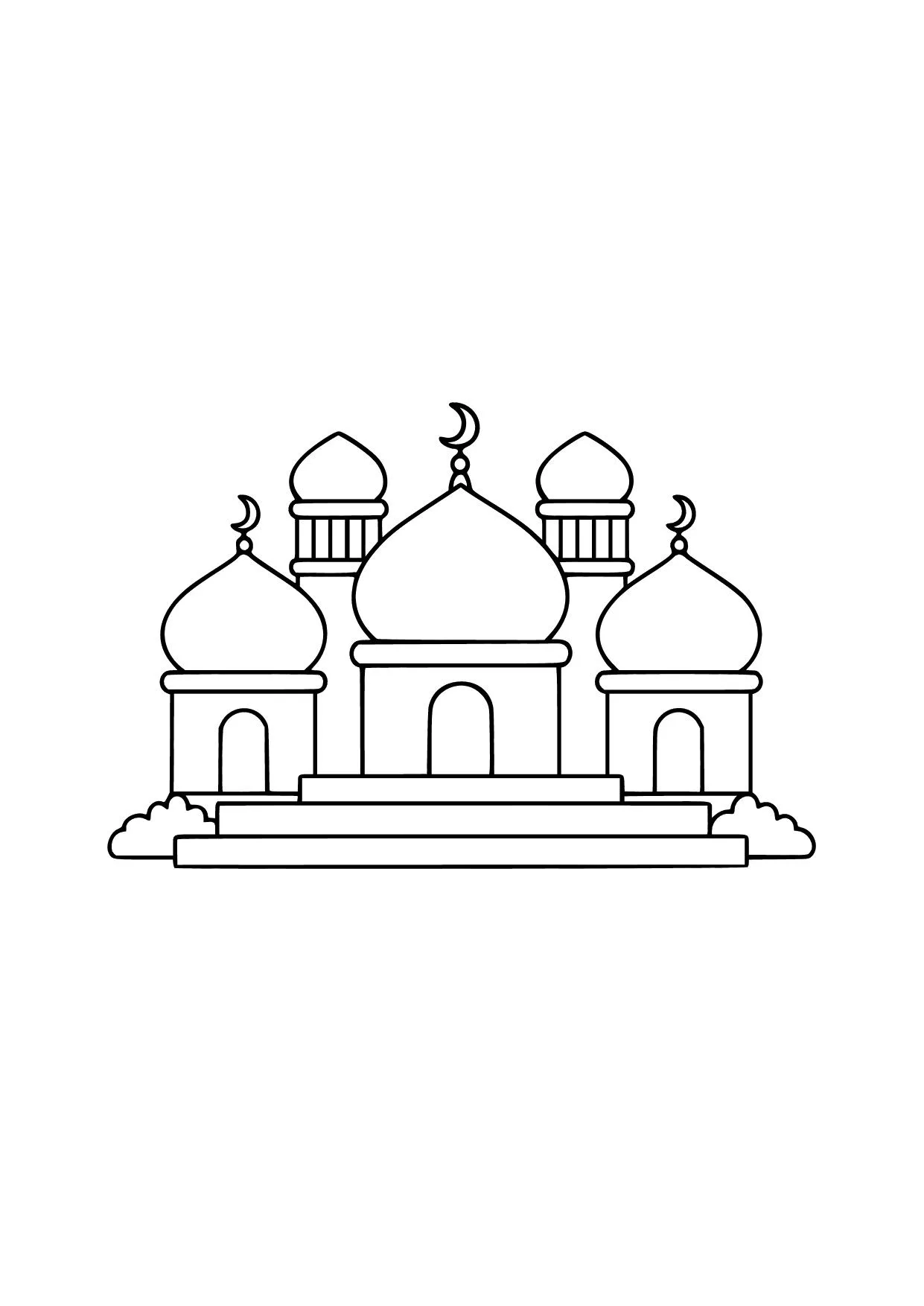 Gambar Mewarnai Masjid dengan Kubah Bulan Sabit