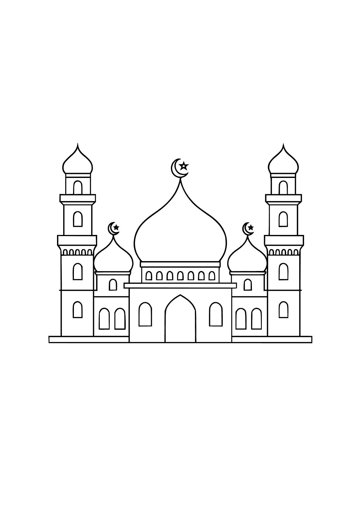 Gambar Mewarnai Masjid dengan Lima Kubah
