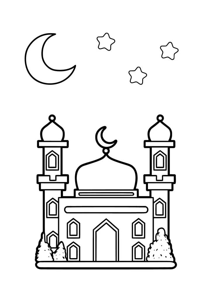 Gambar Mewarnai Masjid di Malam Hari