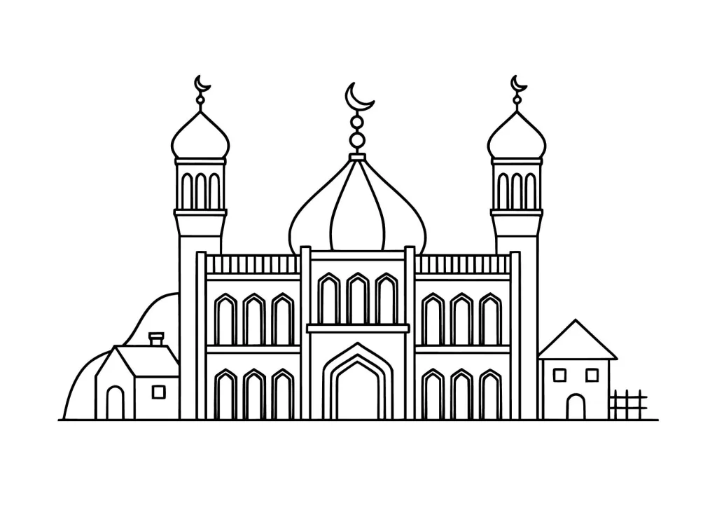 Gambar Mewarnai Masjid di Pedesaan