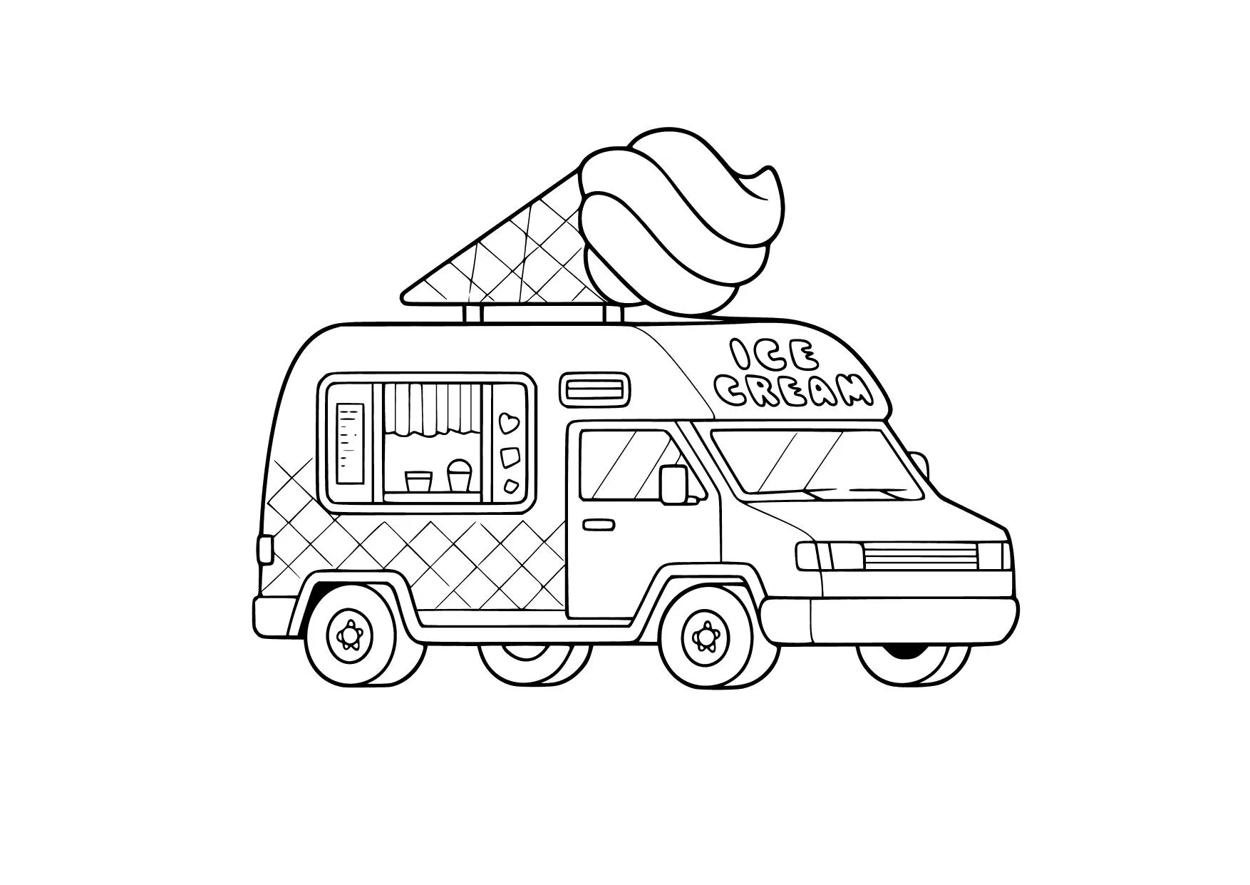 Gambar Mewarnai Mobil Penjual Es Krim