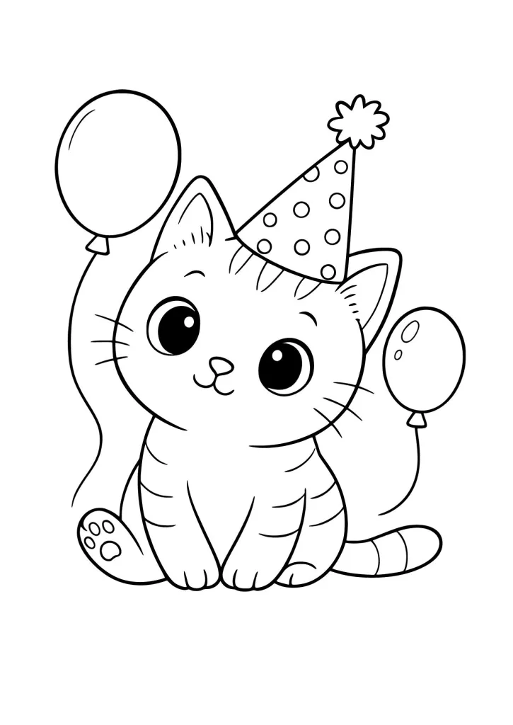 Gambar Mewarnai Pesta Ulang Tahun Kucing