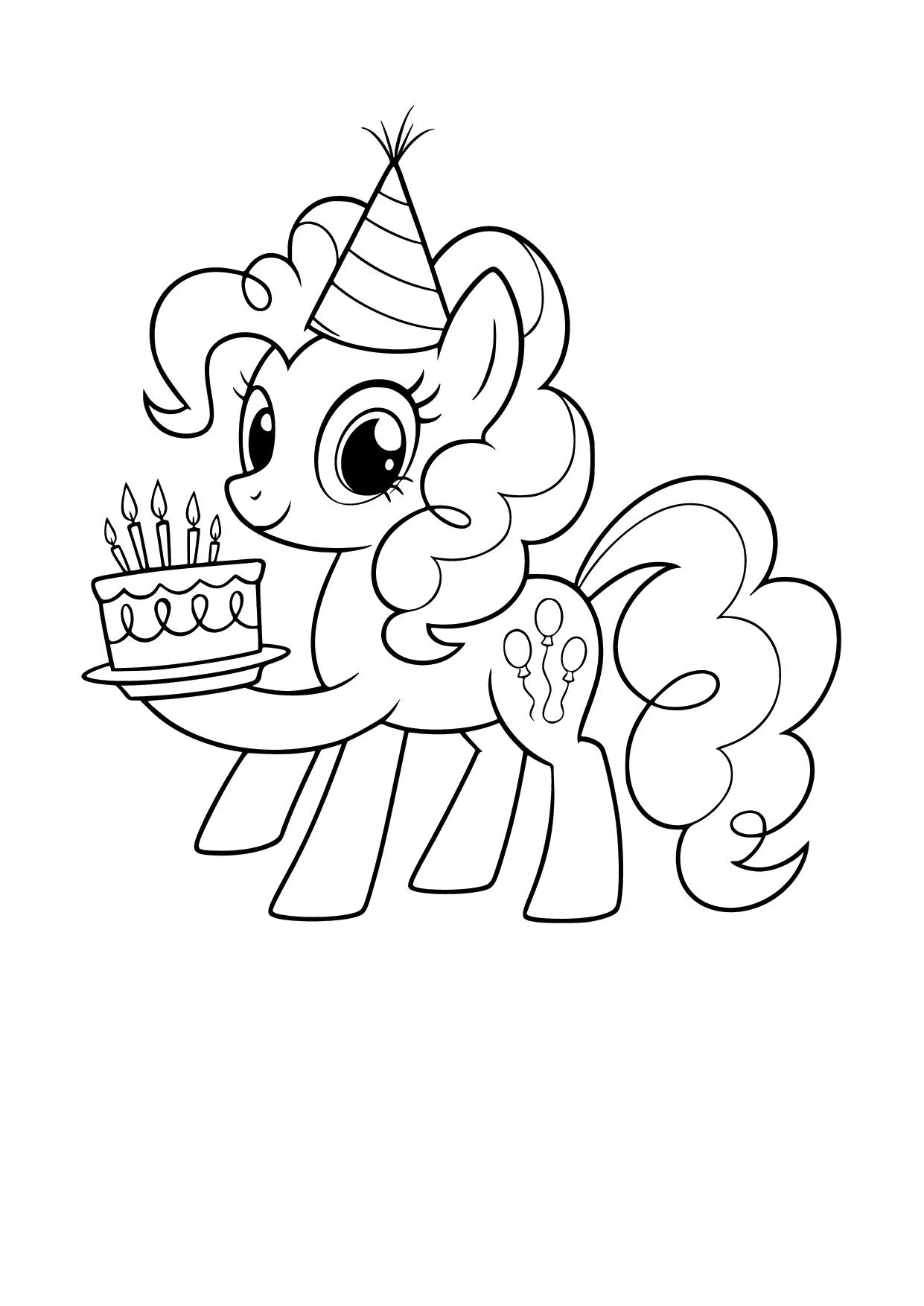 Gambar Mewarnai Pinkie Pie dan Kue Ulang Tahun