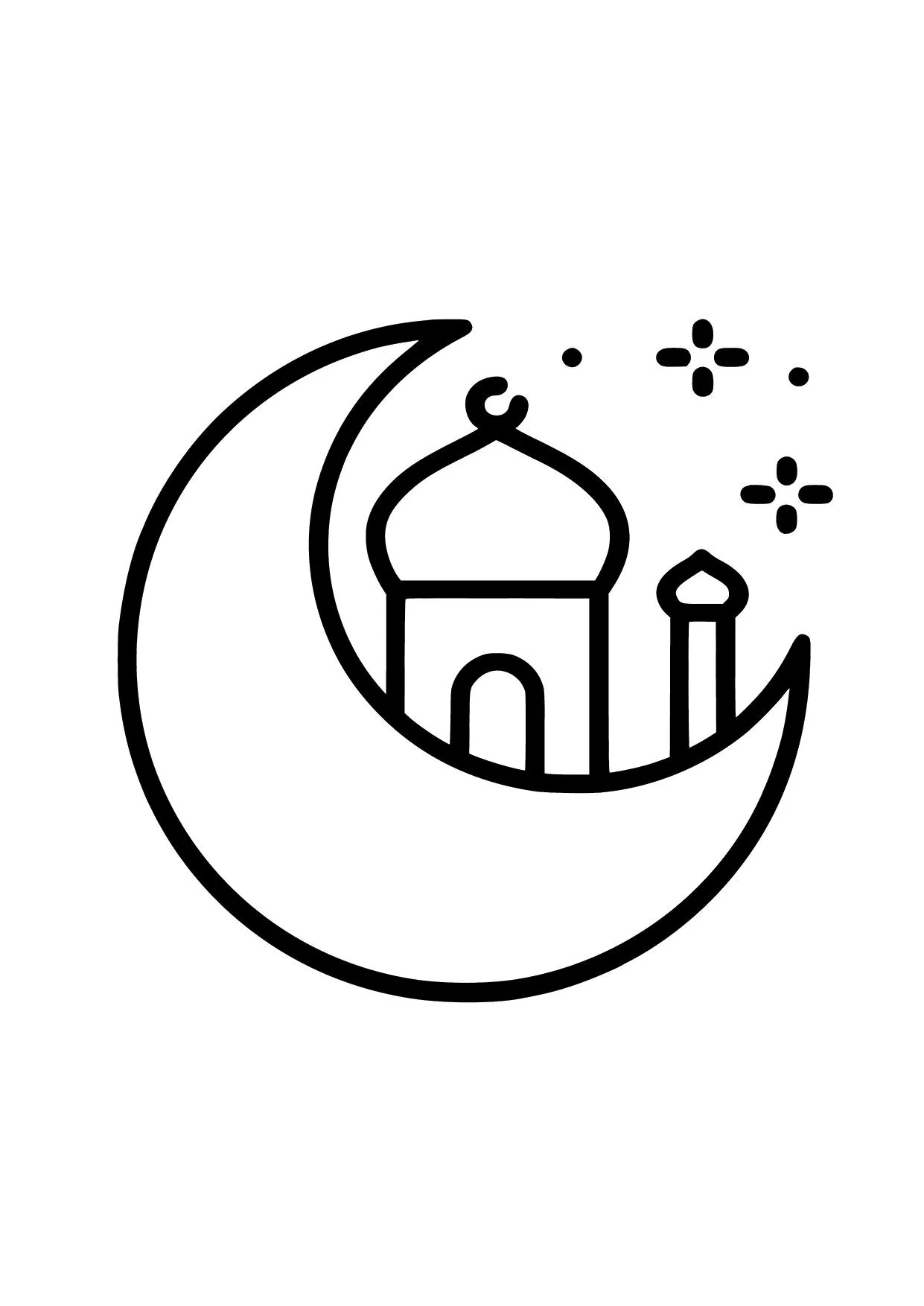 Gambar Mewarnai Siluet Masjid di Bulan Sabit