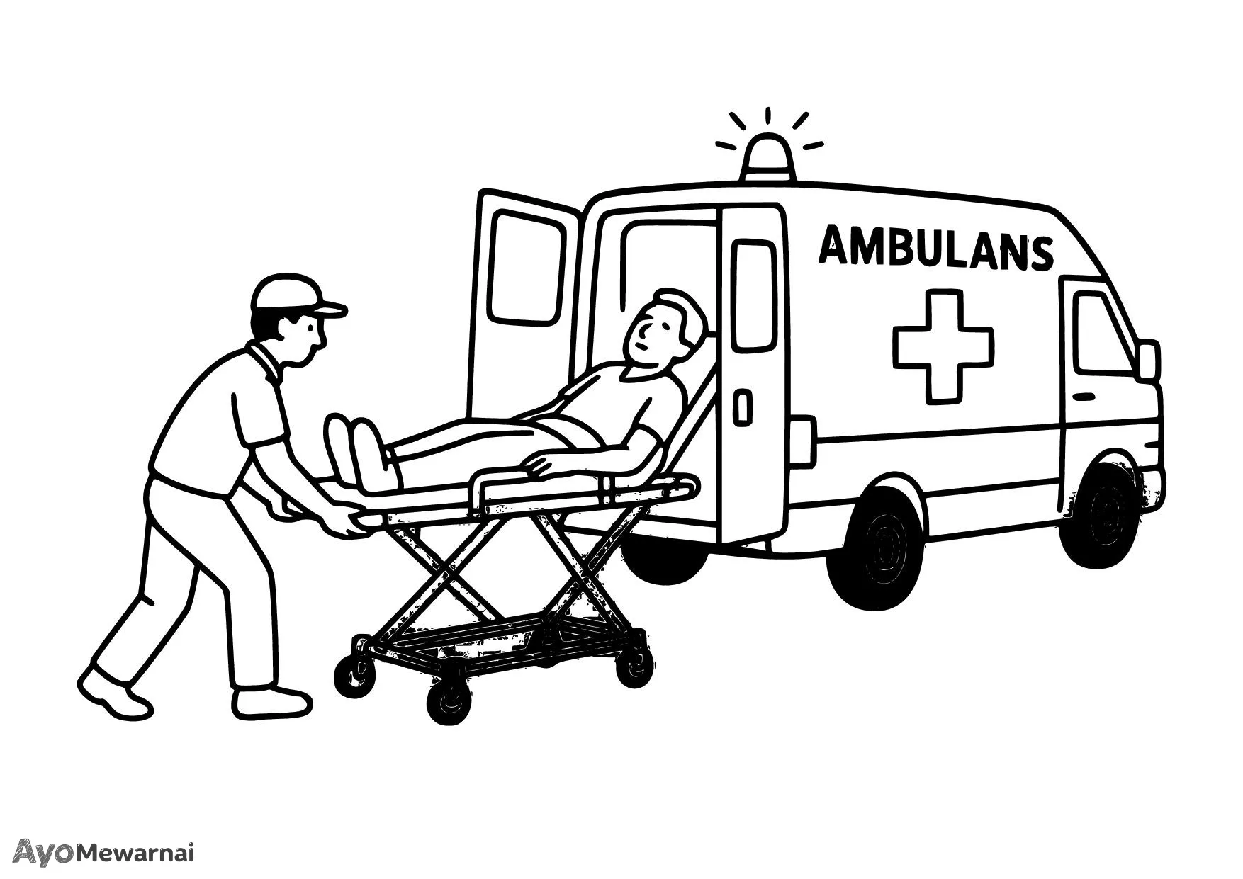 Gambar Mewarnai Ambulan Menolong Orang