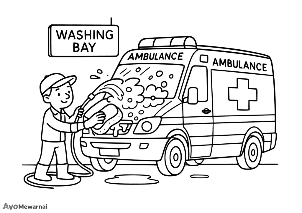 Gambar Mewarnai Ambulan Sedang Dicuci
