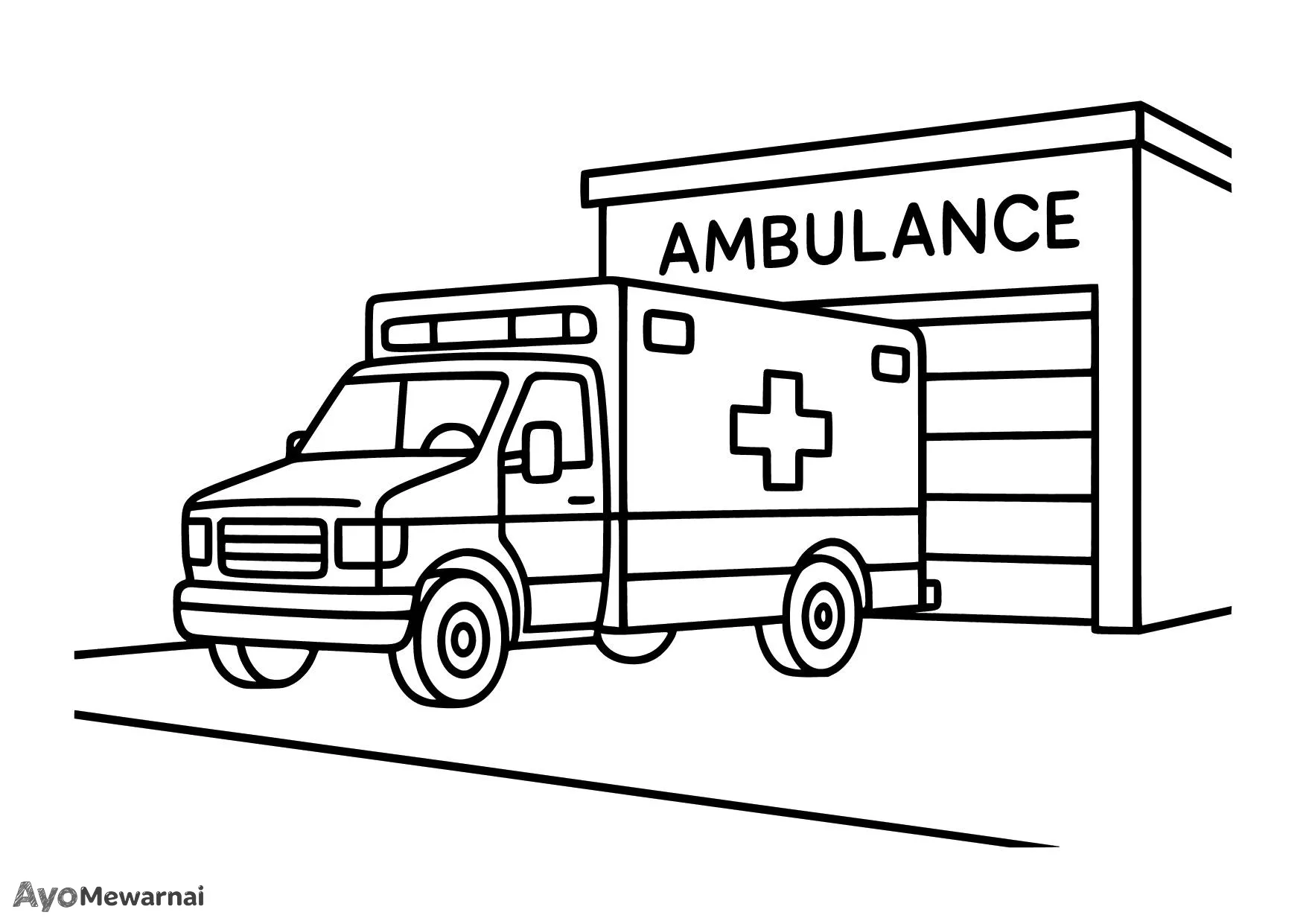 Gambar Mewarnai Ambulan di Garasi