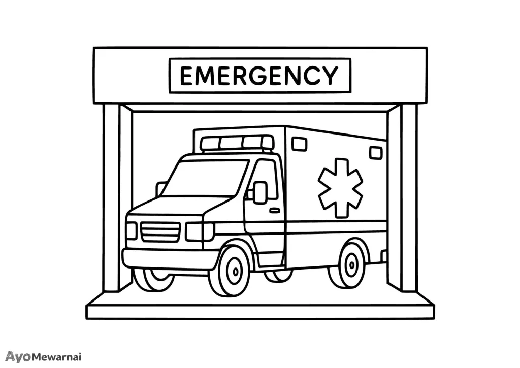 Gambar Mewarnai Ambulan di Stasiun Ambulans