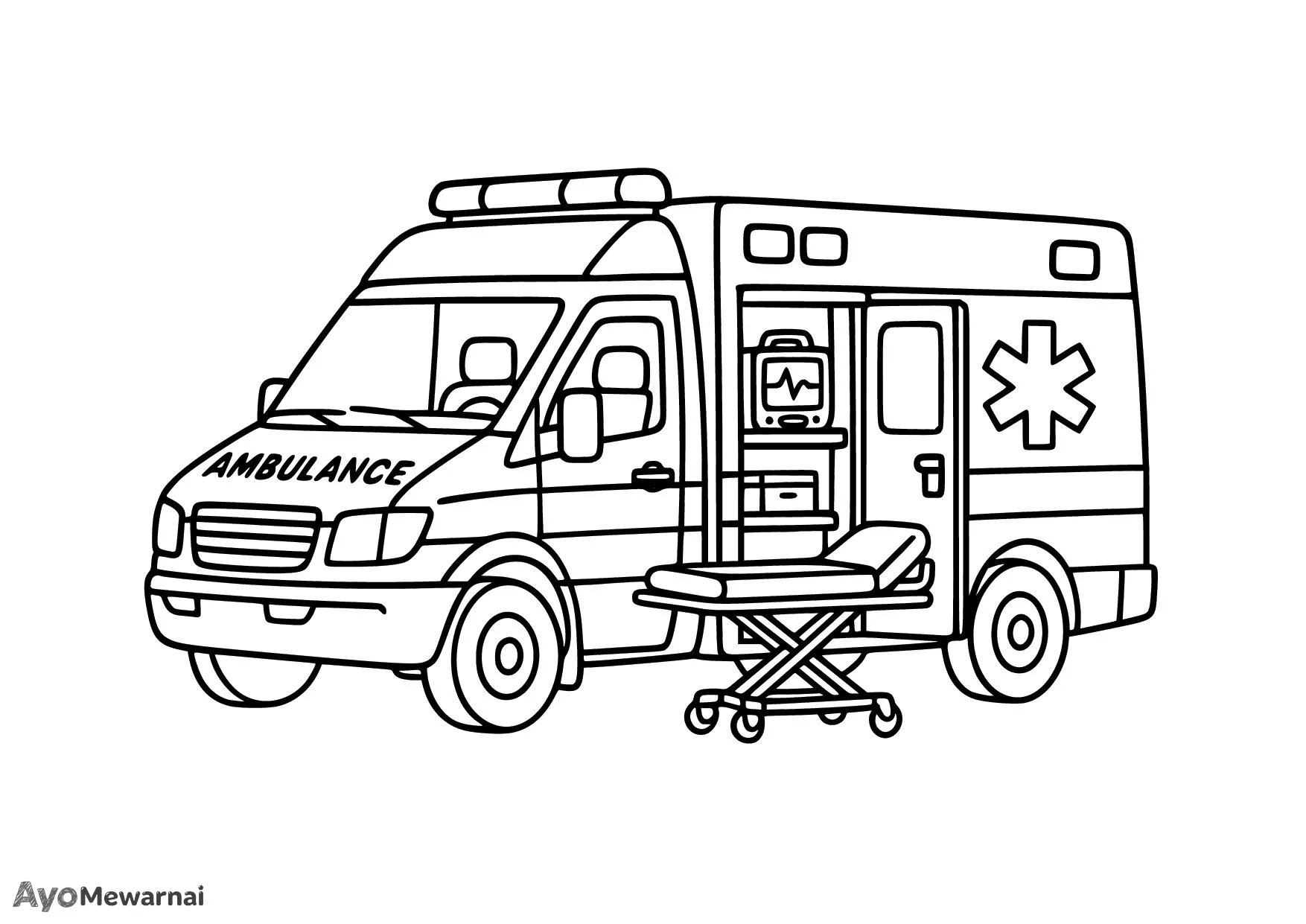 Gambar Mewarnai Ambulans dengan Pintu Terbuka