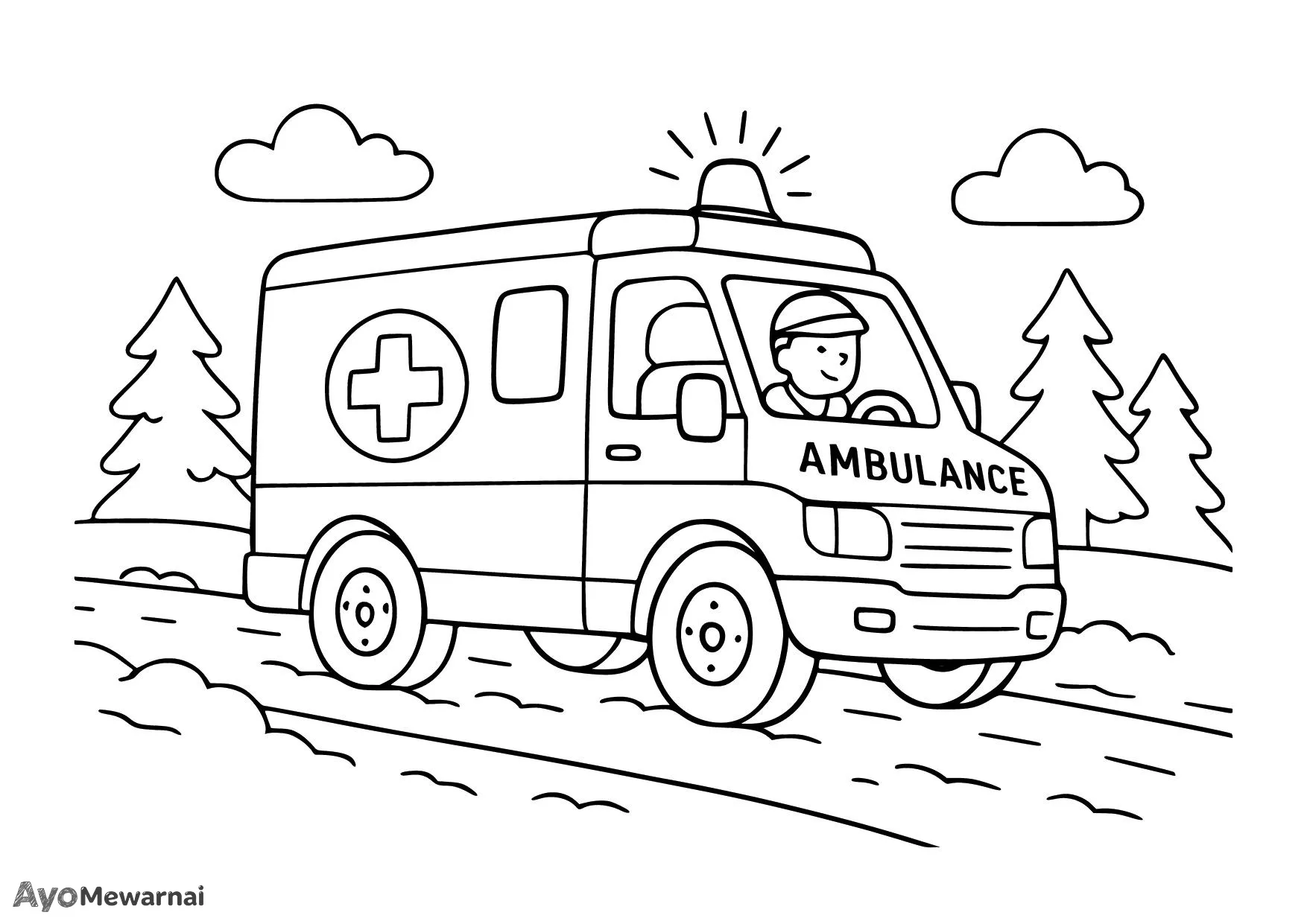 Gambar Mewarnai Ambulans di Musim Salju