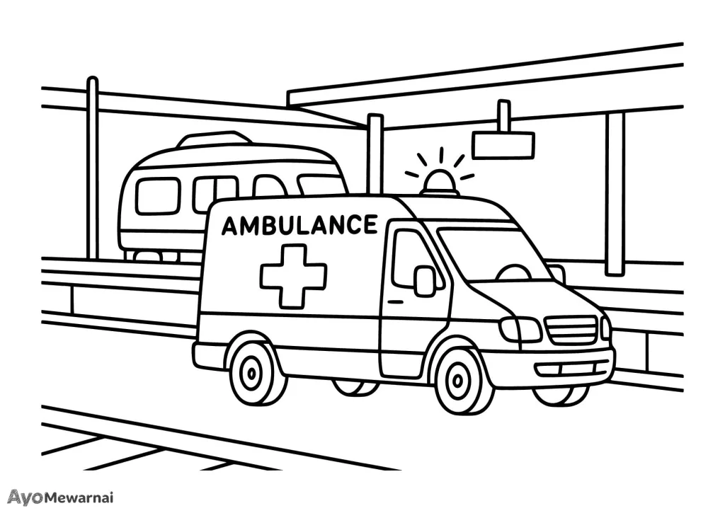Gambar Mewarnai Ambulans di Stasiun Kereta