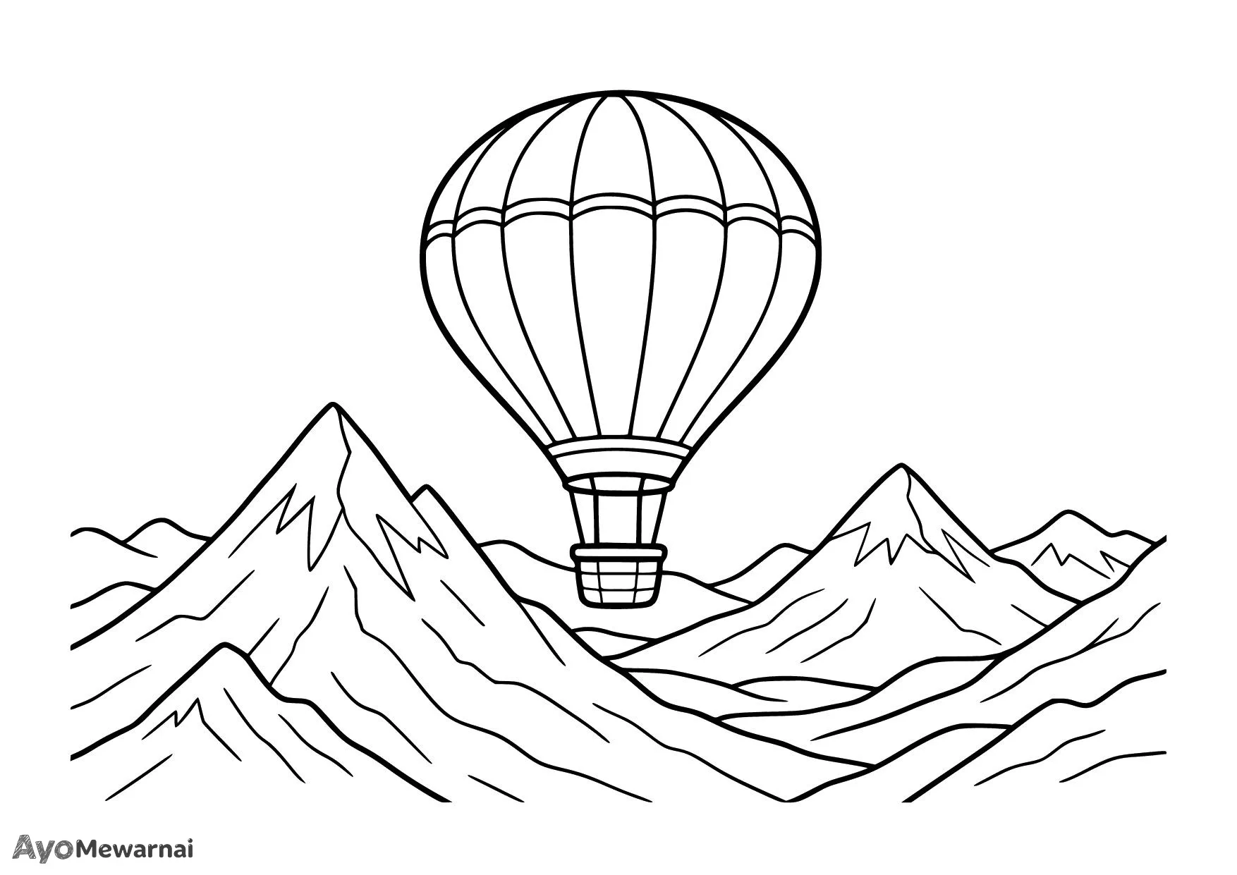 Gambar Mewarnai Balon Udara dan Pegunungan