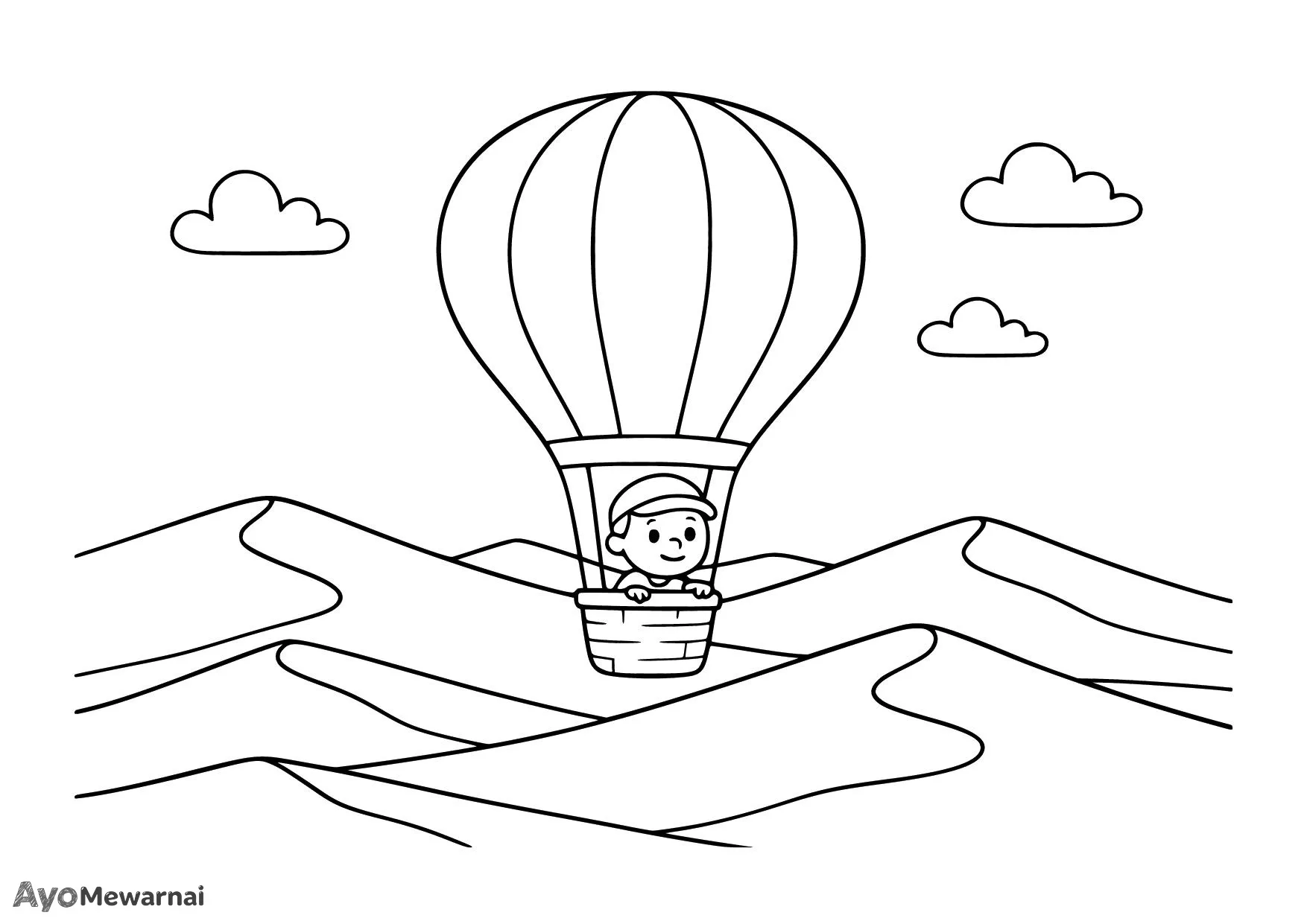 Gambar Mewarnai Balon Udara di Atas Gurun