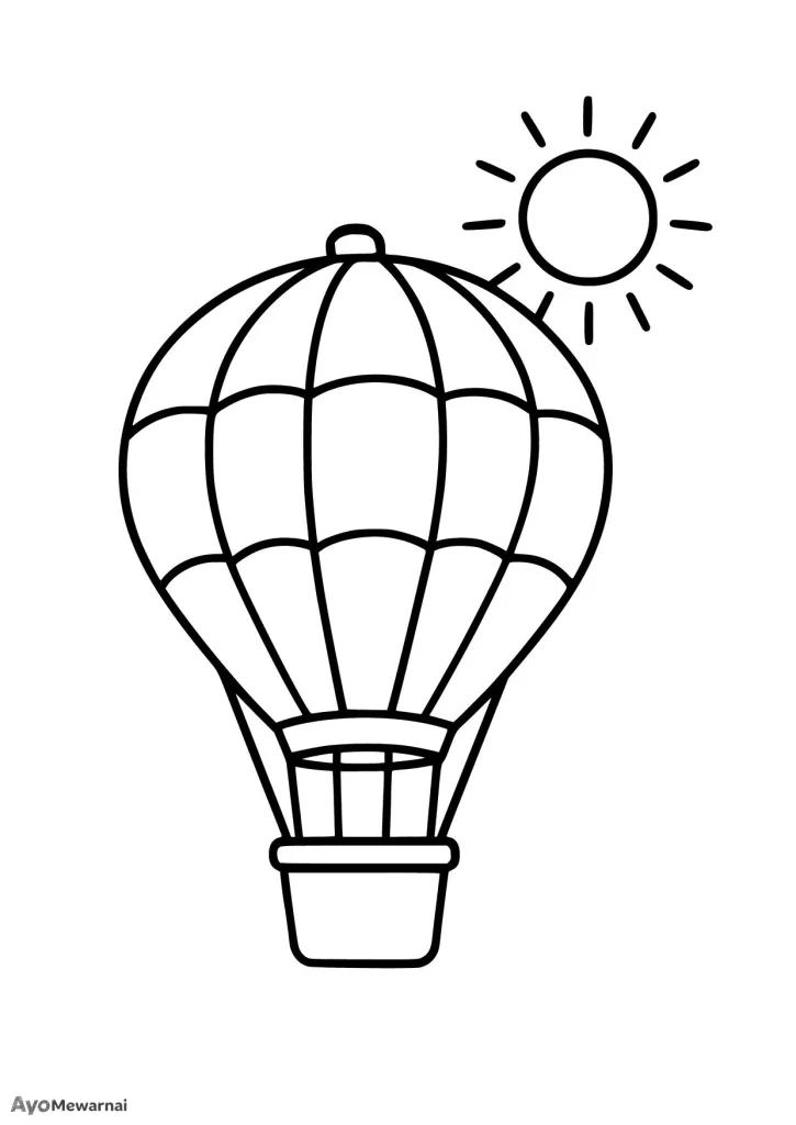 Gambar Mewarnai Balon Udara di Cuaca Cerah