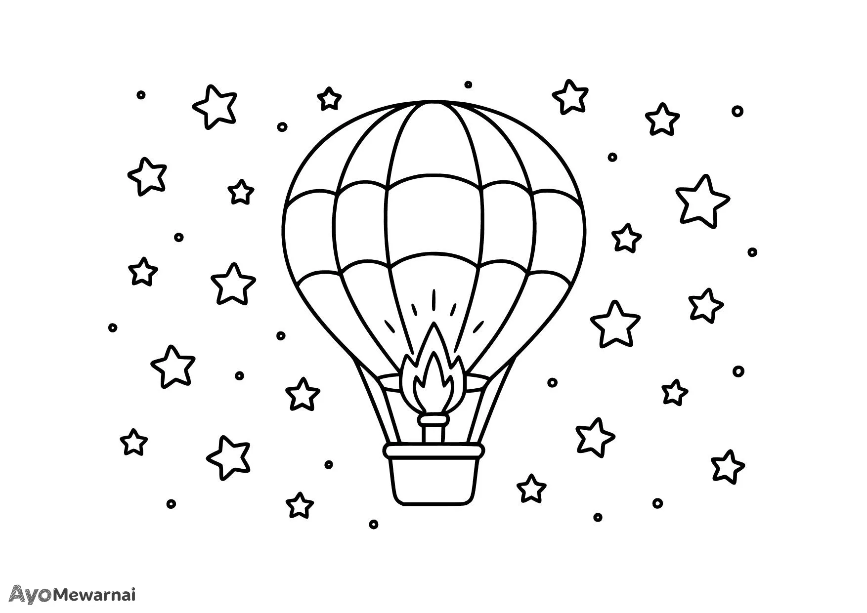 Gambar Mewarnai Balon Udara di Malam Hari