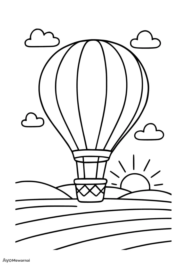 Gambar Mewarnai Balon Udara di Pagi Hari