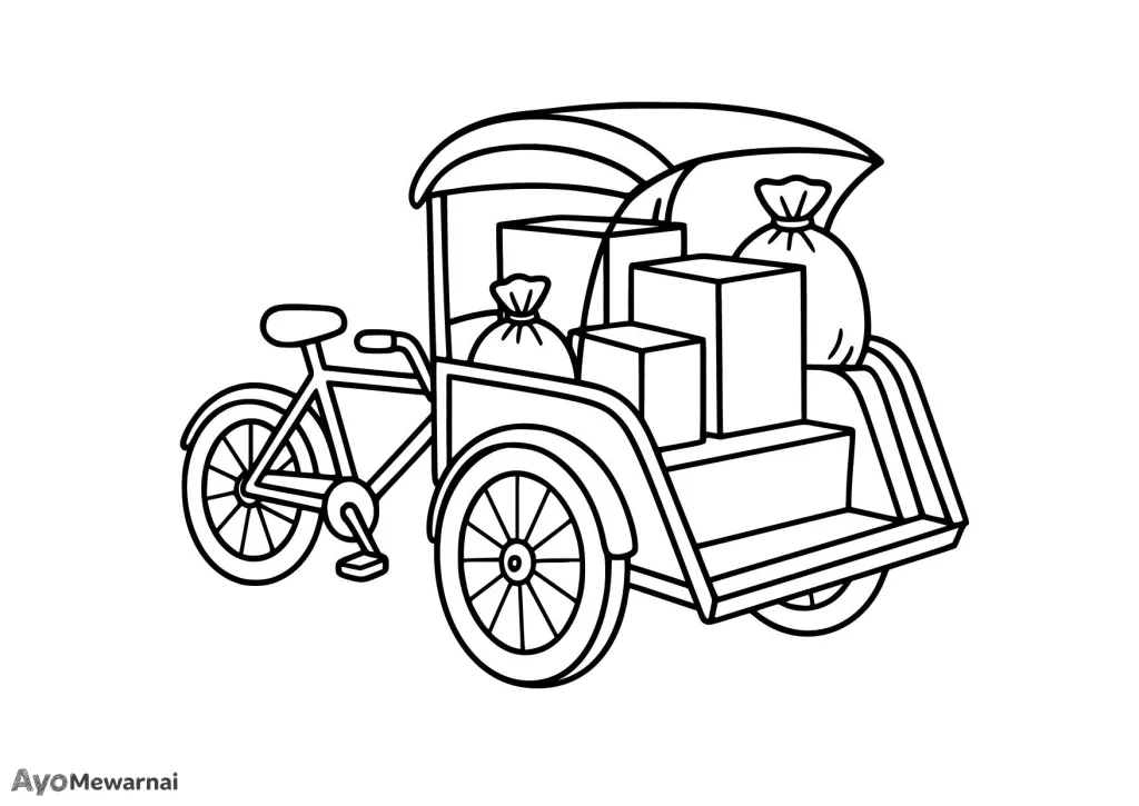 Gambar Mewarnai Becak Membawa Barang