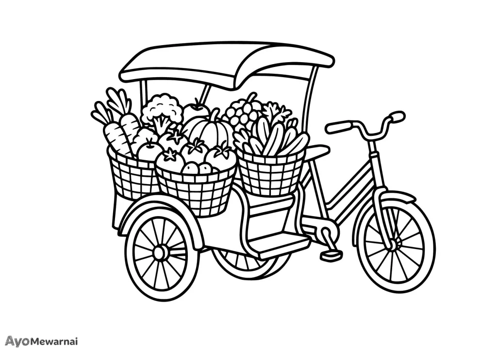 Gambar Mewarnai Becak Membawa Buah