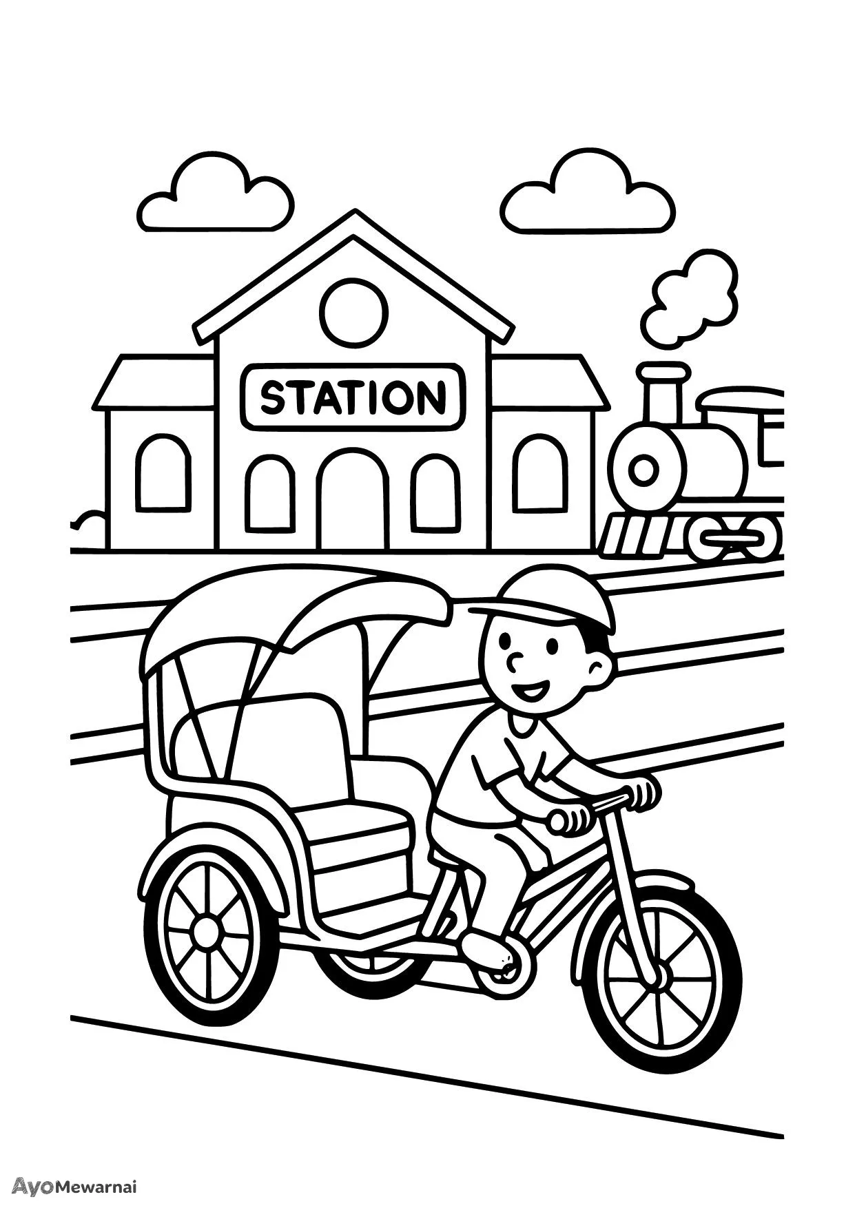 Gambar Mewarnai Becak Menuju Stasiun