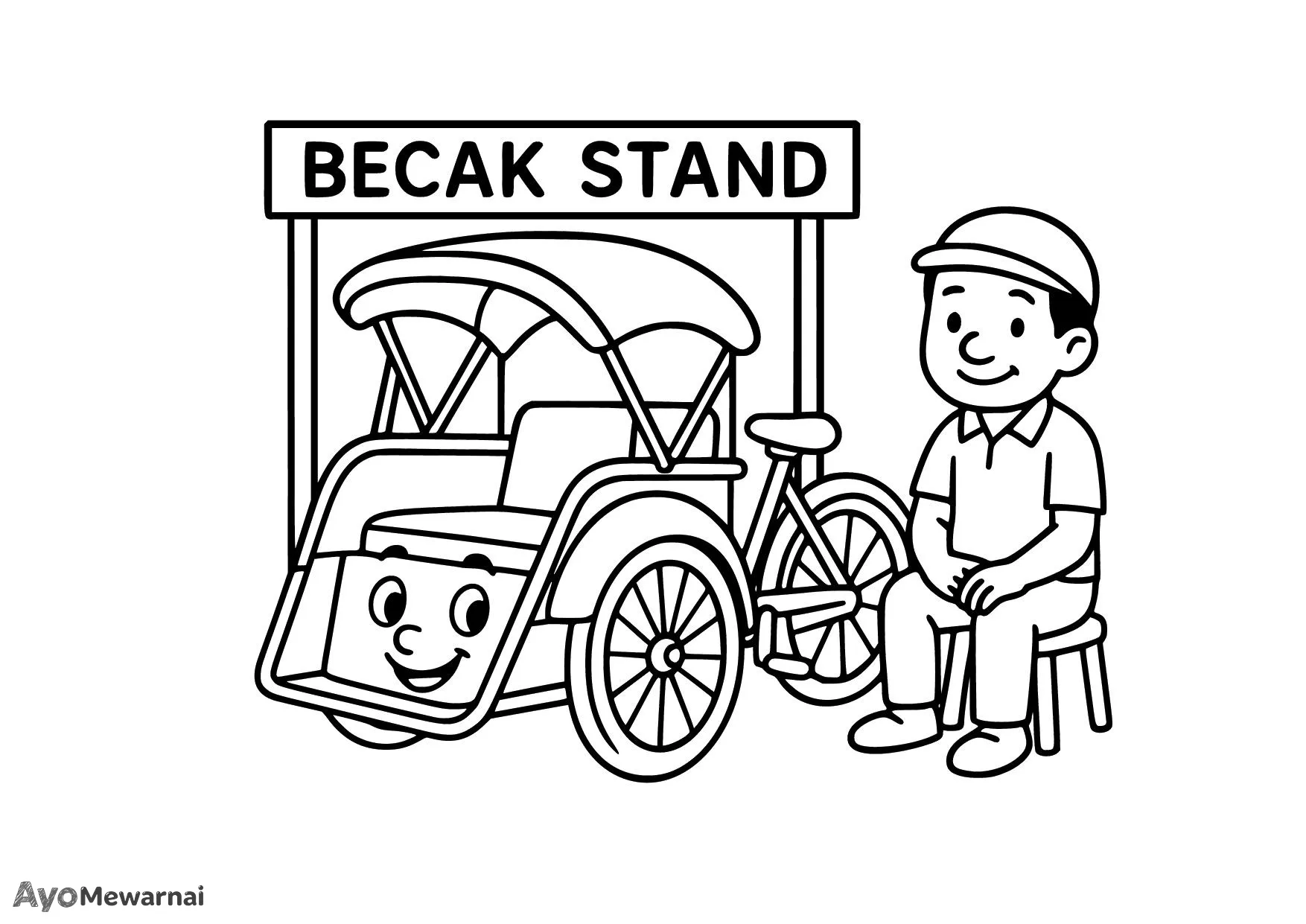 Gambar Mewarnai Becak Menunggu Penumpang