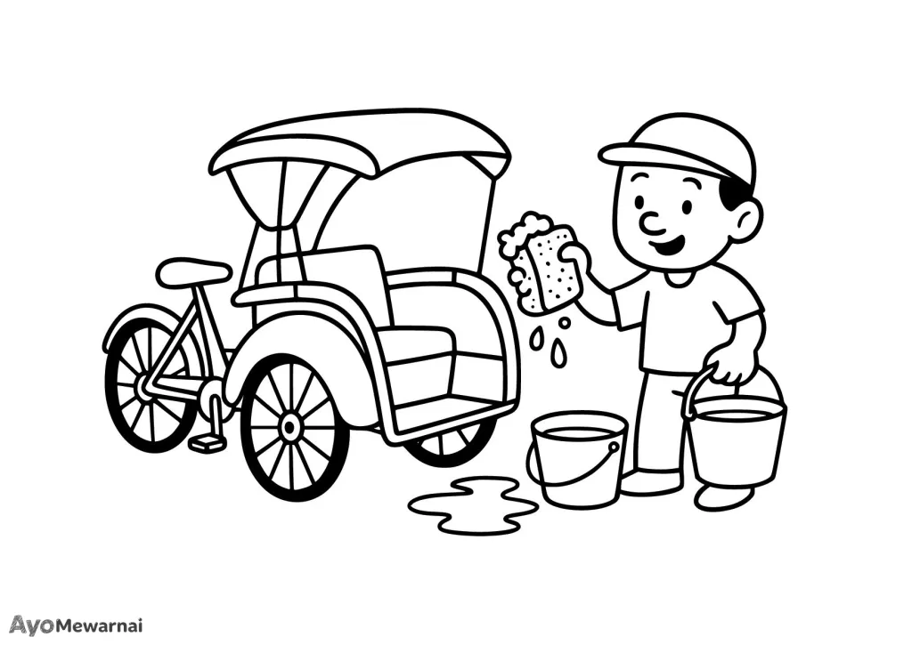 Gambar Mewarnai Becak Sedang Dicuci