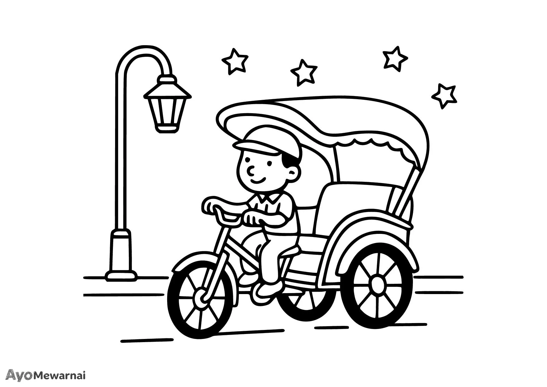 Gambar Mewarnai Becak di Malam Hari