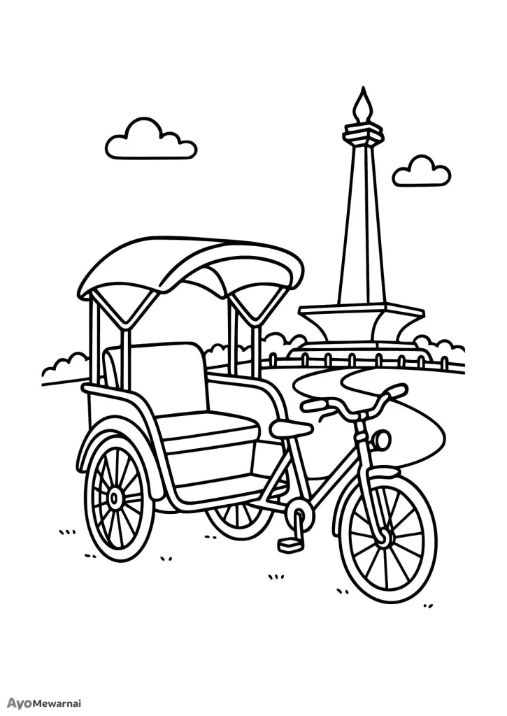 Gambar Mewarnai Becak di Tempat Wisata