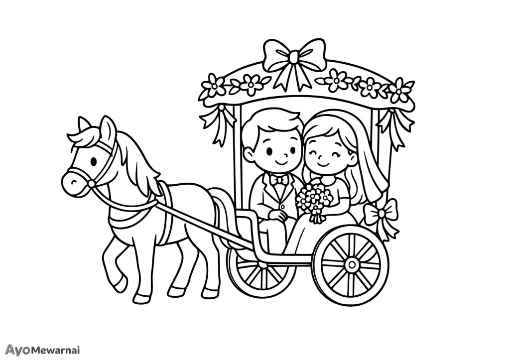 Gambar Mewarnai Delman Mengantar Pengantin