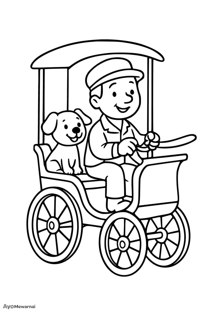 Gambar Mewarnai Delman dan Anjing