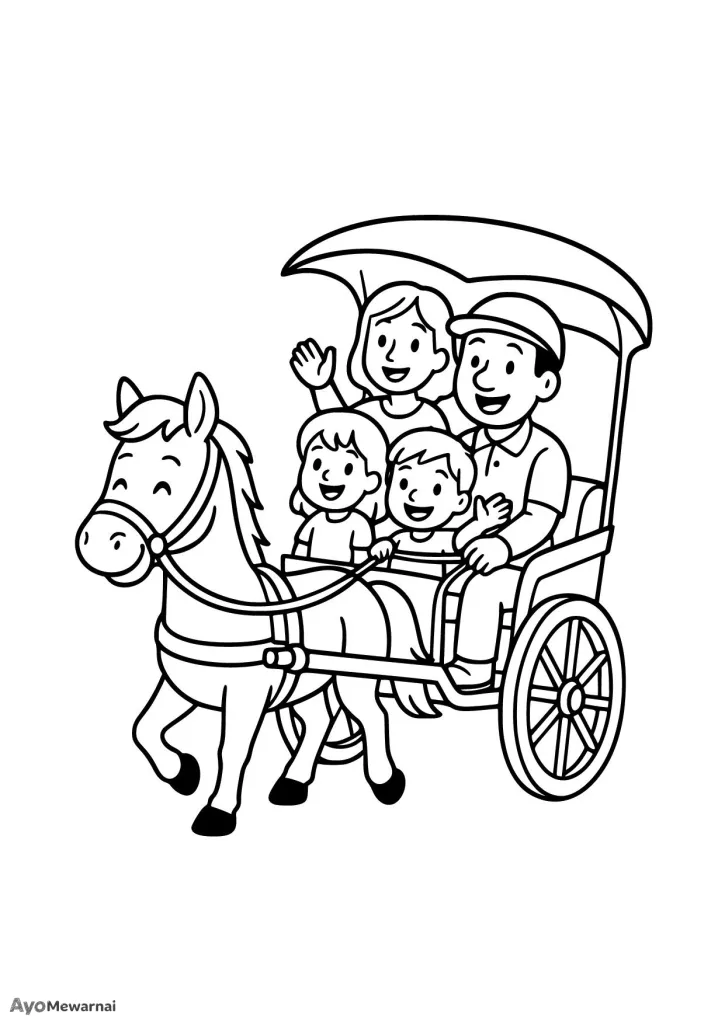 Gambar Mewarnai Delman dan Keluarga