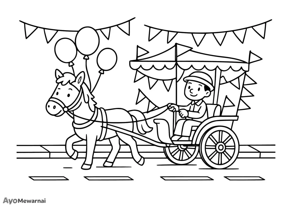 Gambar Mewarnai Delman di Acara Pawai