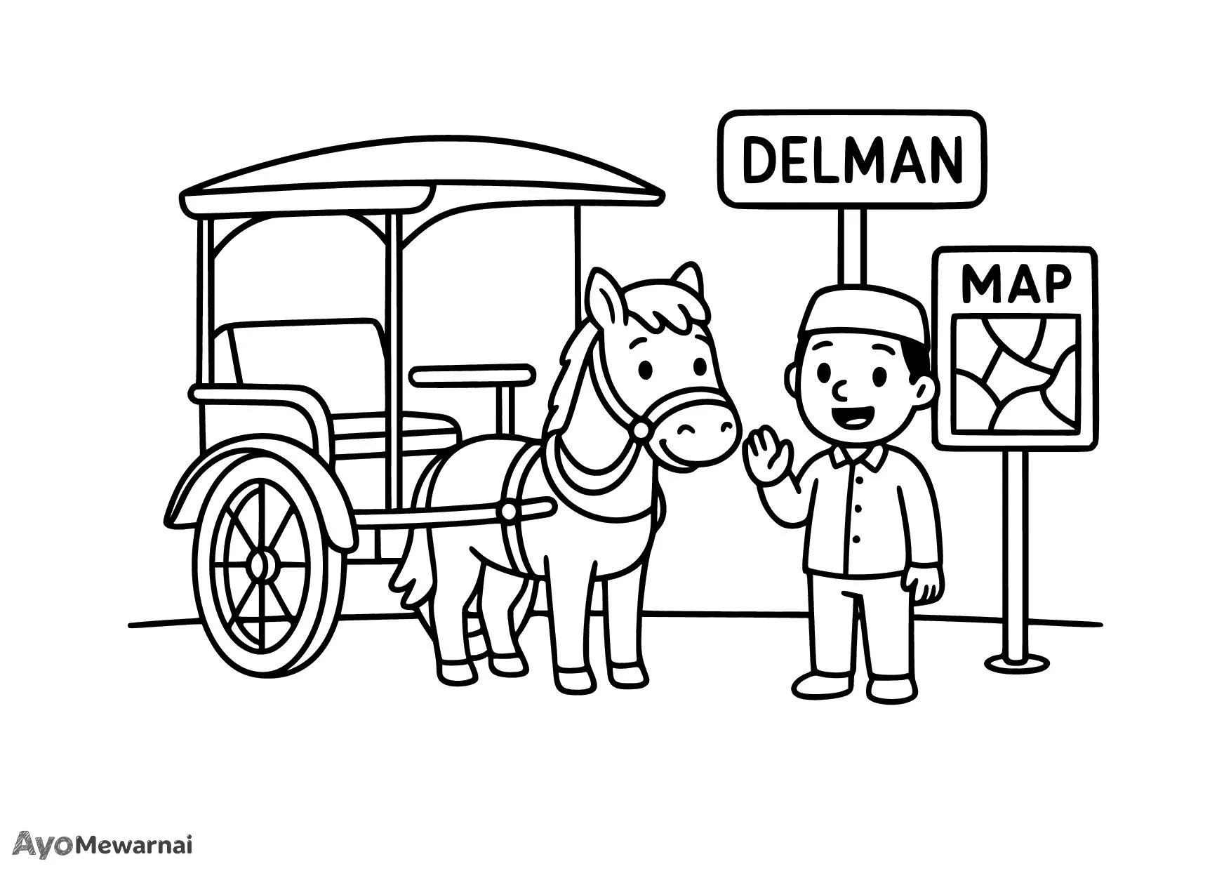 Gambar Mewarnai Delman di Area Wisata