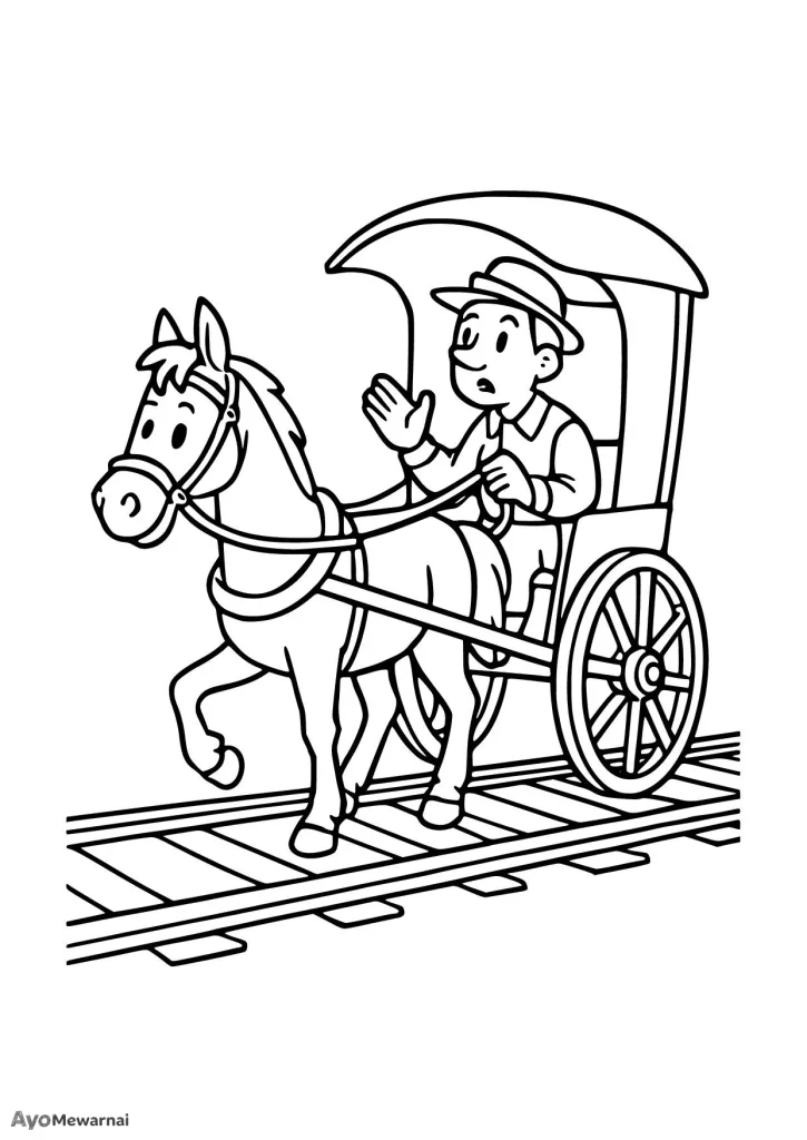 Gambar Mewarnai Delman di Jalur Kereta