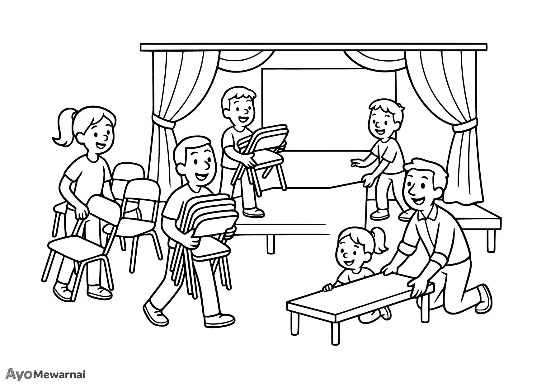 Gambar Mewarnai Gotong Royong Persiapan 17 Agustus